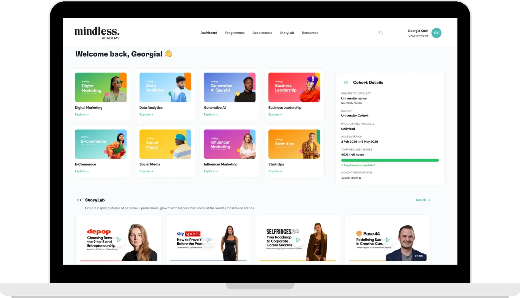 Mindless Academy platform dashboard